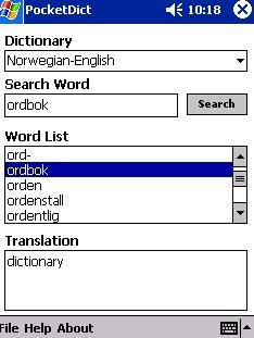 PocketDict English - Norwegian for Pocket PC