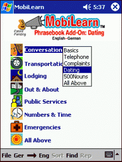 MobiLearn Talking Phrasebook Add-on: Dating, English-German